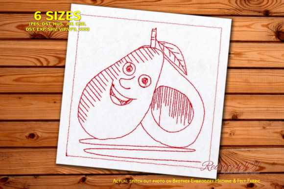 Cartoon Avocado Fruit Embroidery Design